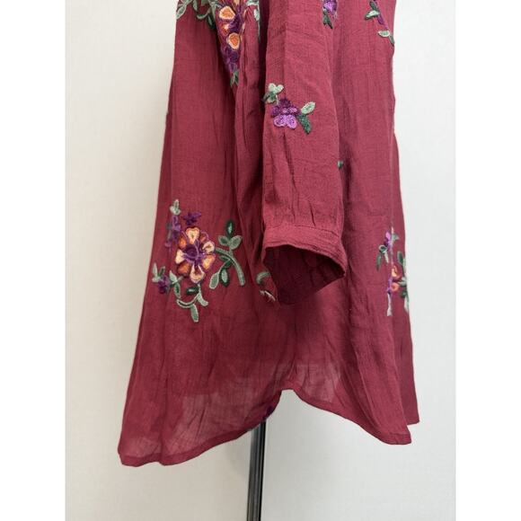 Figueroa & Flower Anthropologie Top Tunic Sz L Womens Maroon Boho Blouse Peasant - Picture 6 of 15